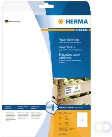 Herma 10911 Power-etiketten sterk hechtend A4 210 x 297 mm wit van papier