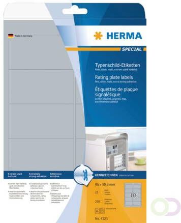 Herma Typeplaatje-etiketten zilver A4 96 x 50 8 mm extreem sterk hechtend weervas
