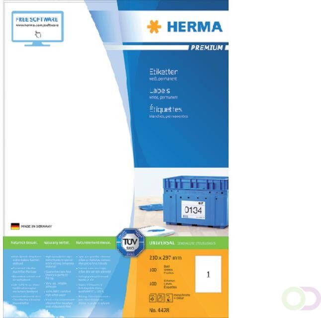 Herma Etiket 4428 210x297mm A4 premium wit 100stuks
