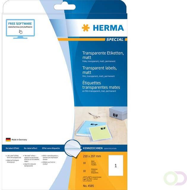 Herma Etiket 4585 210x297mm weerbestendig 10stuks transparant mat
