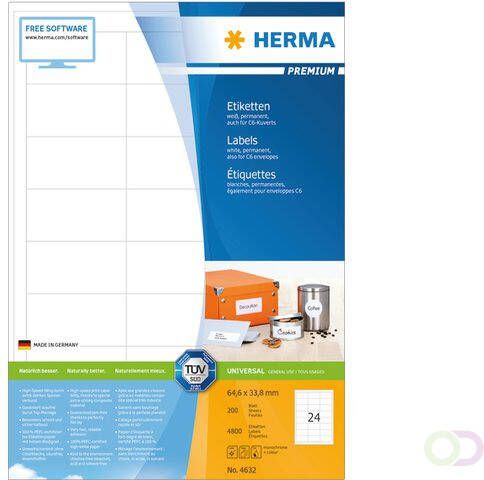 Herma Etiket 4632 64.6x33 8mm premium wit 4800stuks