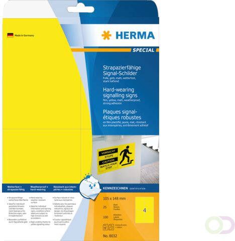 Herma Etiket 8032 105x148mm weerbestendig geel 100stuks