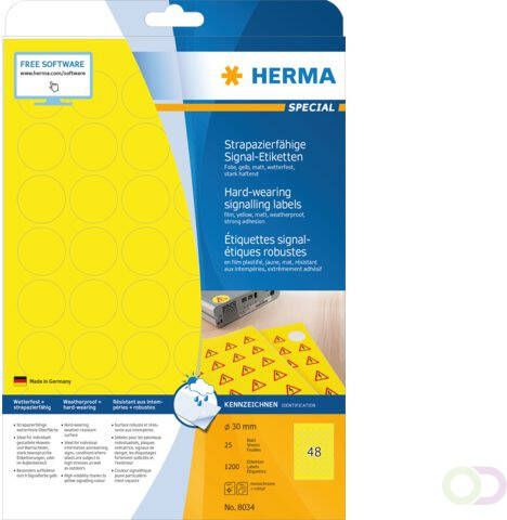 Herma Etiket 8034 30mm rond weerbestendig geel 1200stuks