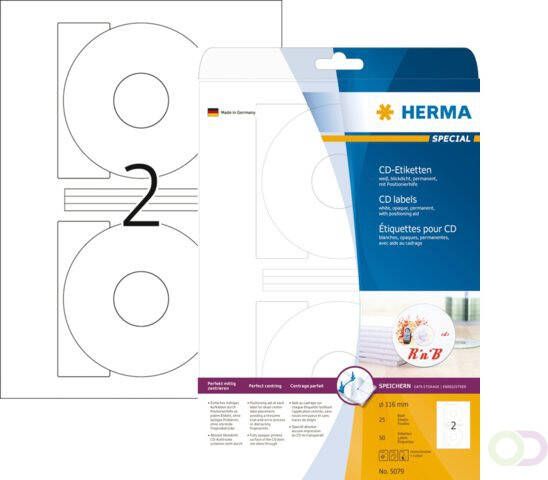 Herma Etiket 8624 CD 116mm wit opaqua 20stuks