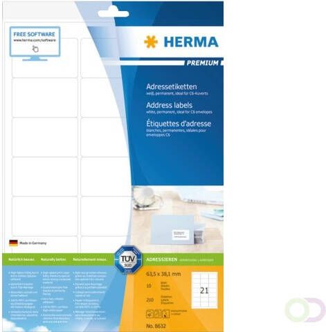 Herma Etiket 8632 63.5x38.1mm premium wit 210stuks