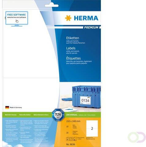 Herma Etiket 8636 210x148mm A4 premium wit 20stuks
