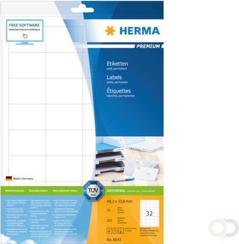 Herma Etiket 8643 48.3x33.8mm premium wit 320stuks