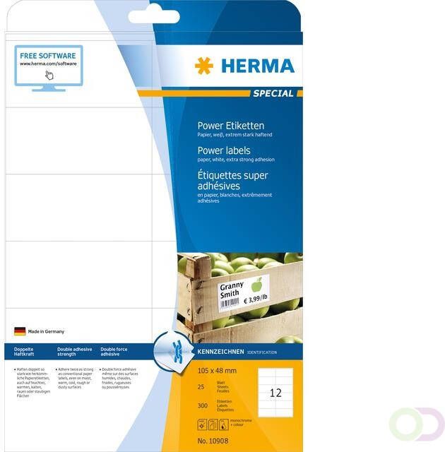 Herma Etiket Power 10908 105x48mm wit 300stuks