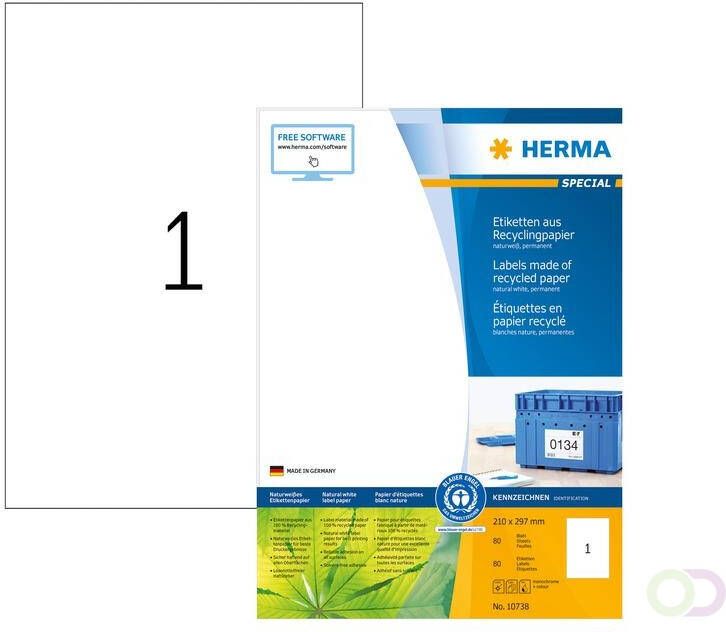 Herma Etiket recycling 10738 210x297mm 80stuks wit