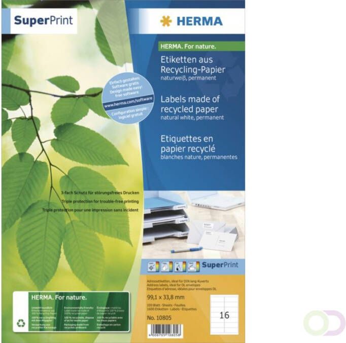 Herma Etiketten 99 1x33 8 SuperPrint gerecycl. 1600 St.