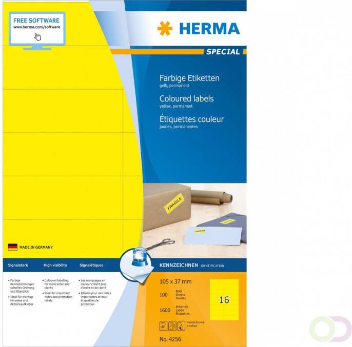 Herma Gekleurde etiketten A4 105 x 37 mm geel permanent hechtend