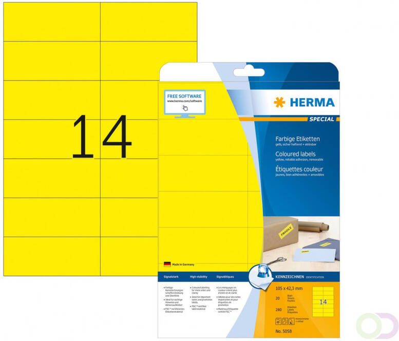 Herma Gekleurde etiketten A4 105 x 42 3 mm geel verwijderbaar