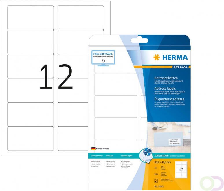 Herma Inkjet adresetiketten A4 88 9 x 46 6 mm wit permanent hechtend