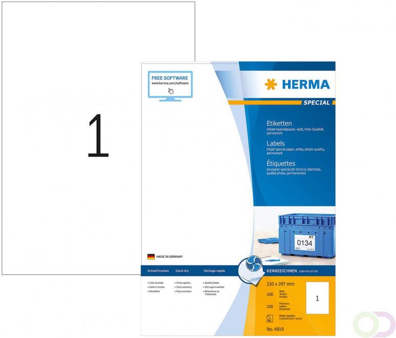 Herma Inkjet etiketten A4 210 x 297 mm wit permanent hechtend