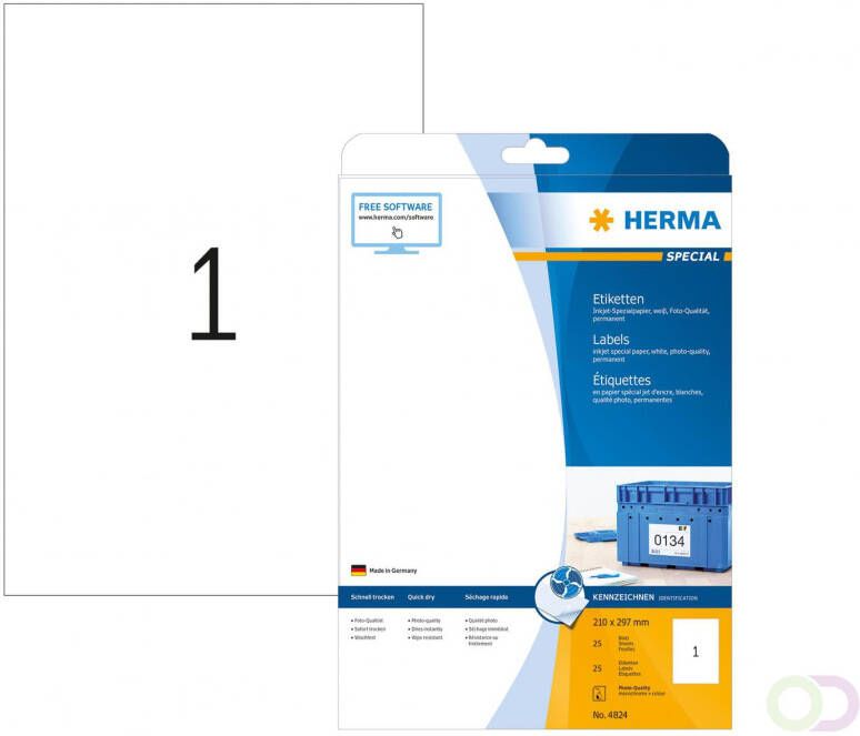 Herma Inkjet etiketten A4 210 x 297 mm wit permanent hechtend