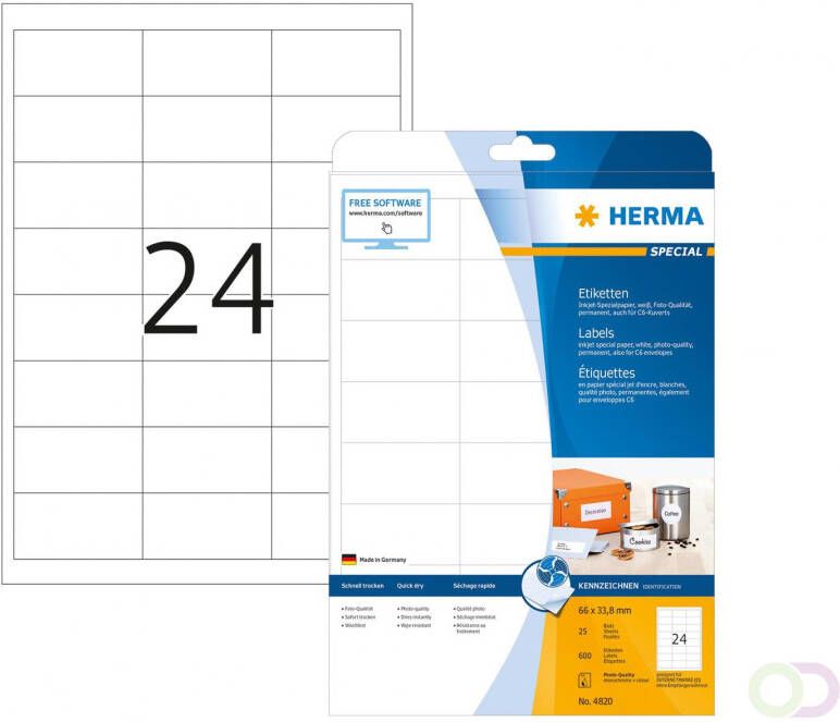 Herma Inkjet etiketten A4 66 x 33 8 mm wit permanent hechtend