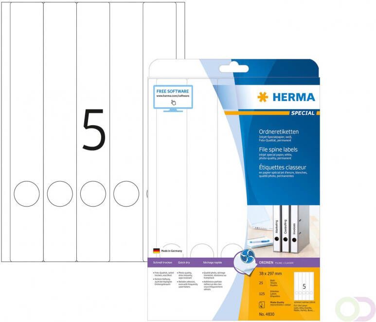 Herma Inkjet-ordneretiketten A4 38 x 297 mm wit permanent hechtend