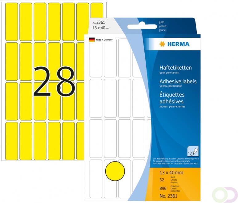 Herma Multipurpose-etiketten 13 x 40 mm geel permanent hechtend om met de hand te