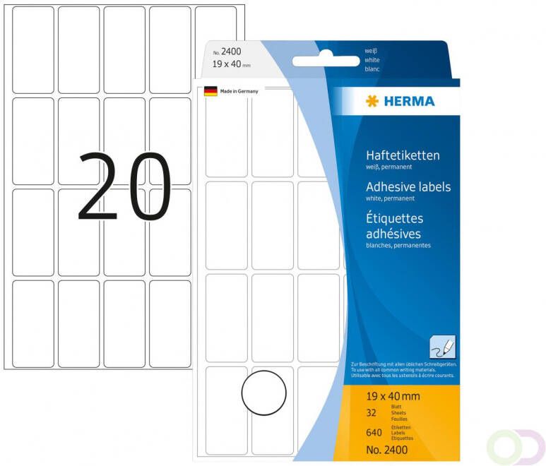 Herma Multipurpose etiketten 19 x 40 mm wit permanent hechtend om met de hand te b