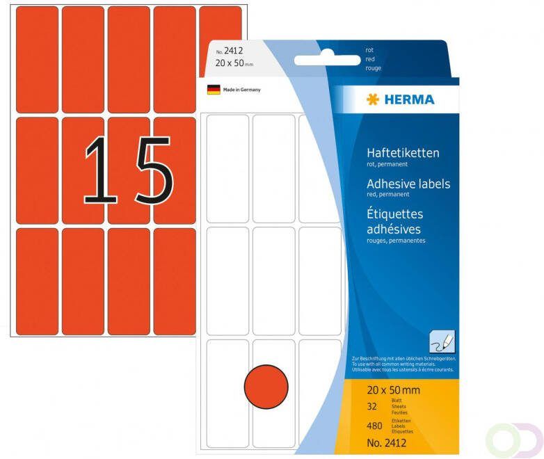 Herma Multipurpose-etiketten 20 x 50 mm rood permanent hechtend om met de hand te