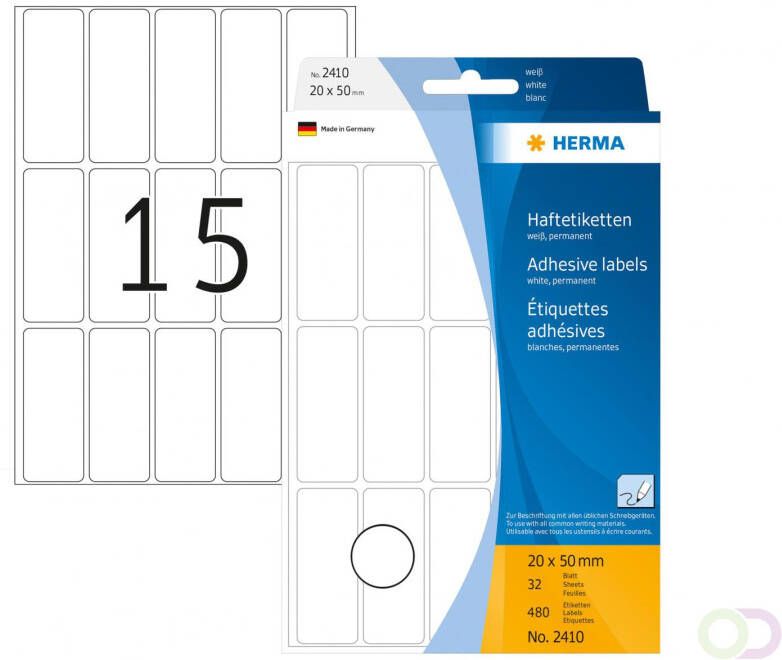 Herma Multipurpose etiketten 20 x 50 mm wit permanent hechtend om met de hand te b