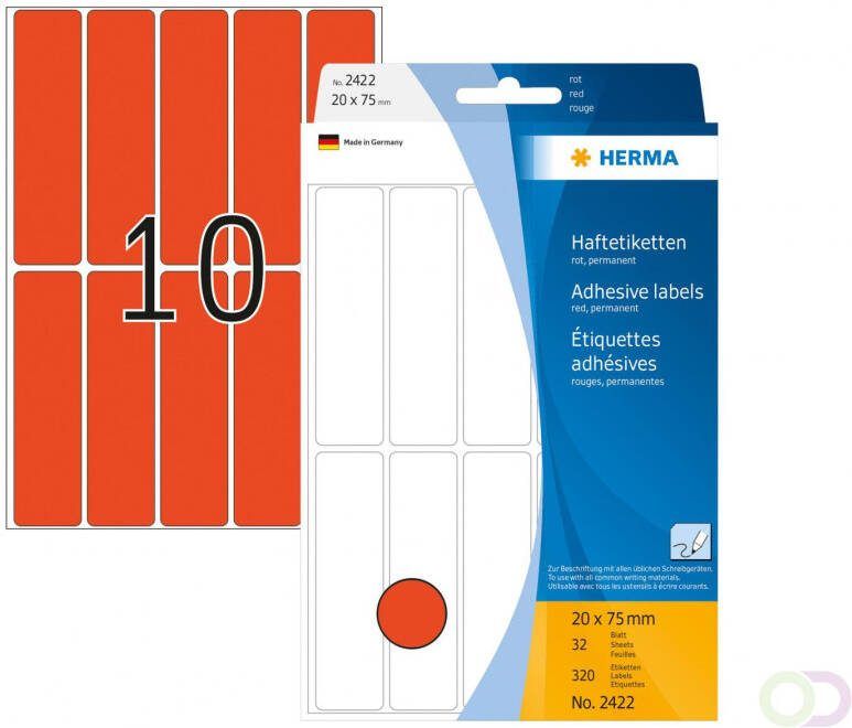 Herma Multipurpose-etiketten 20 x 75 mm rood permanent hechtend om met de hand te