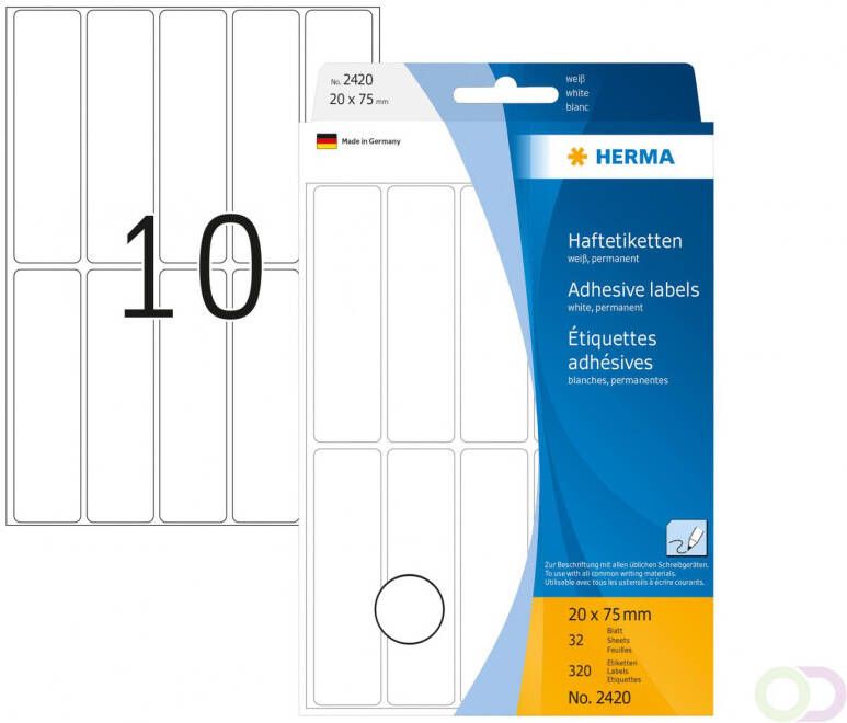 Herma Multipurpose etiketten 20 x 75 mm wit permanent hechtend om met de hand te b