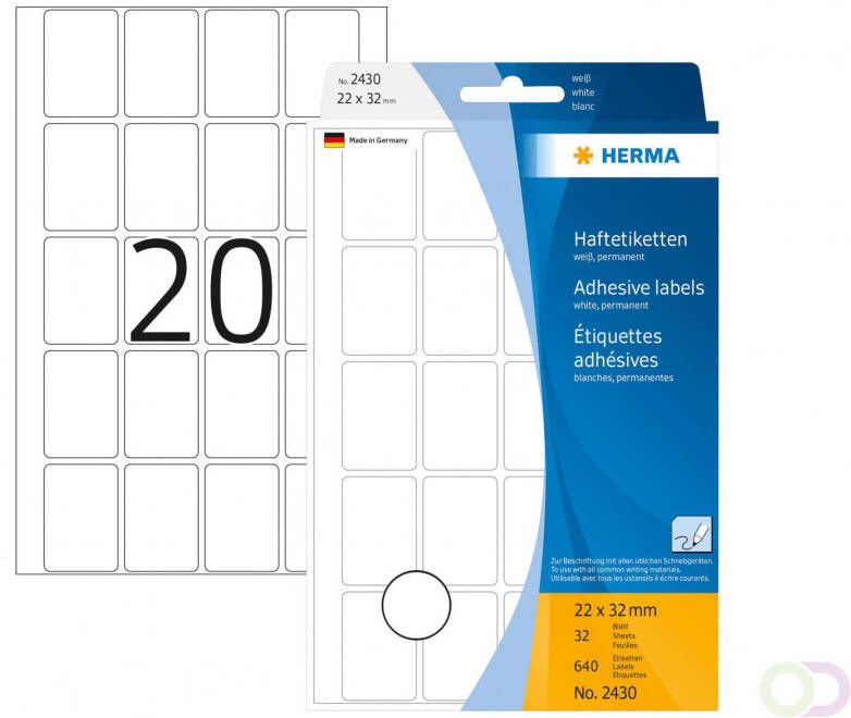 Herma Multipurpose-etiketten 22 x 32 mm wit permanent hechtend om met de hand te b
