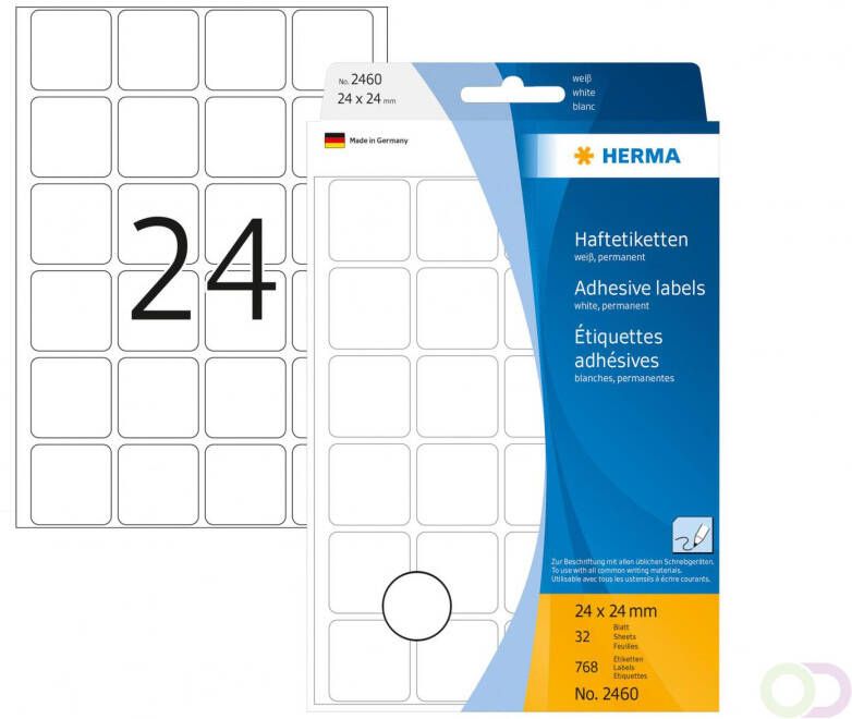 Herma Multipurpose-etiketten 24 x 24 mm wit permanent hechtend om met de hand te b