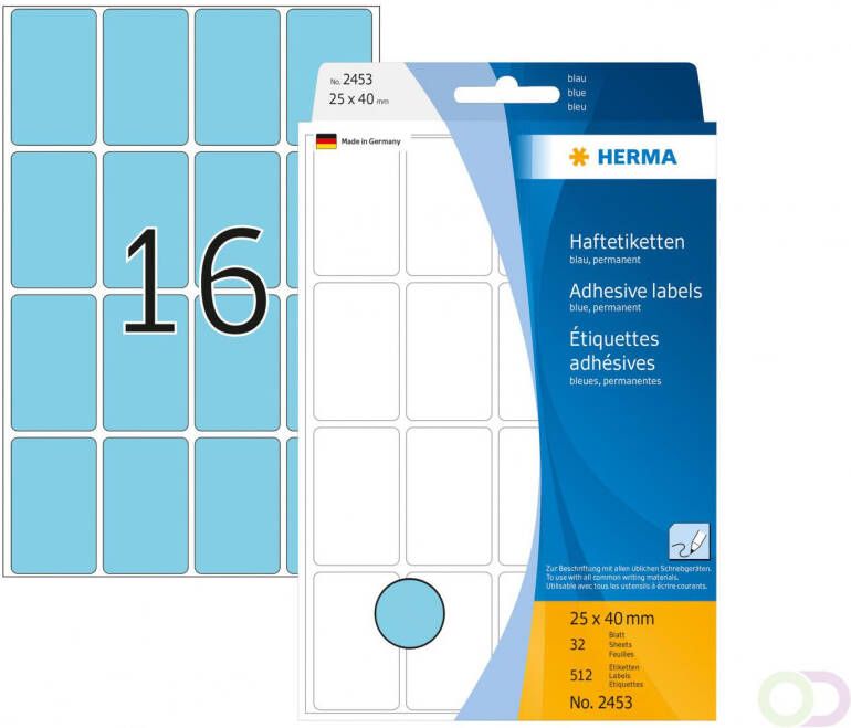 Herma Multipurpose-etiketten 25 x 40 mm blauw permanent hechtend om met de hand te