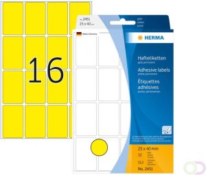 Herma Multipurpose etiketten 25 x 40 mm geel permanent hechtend om met de hand te