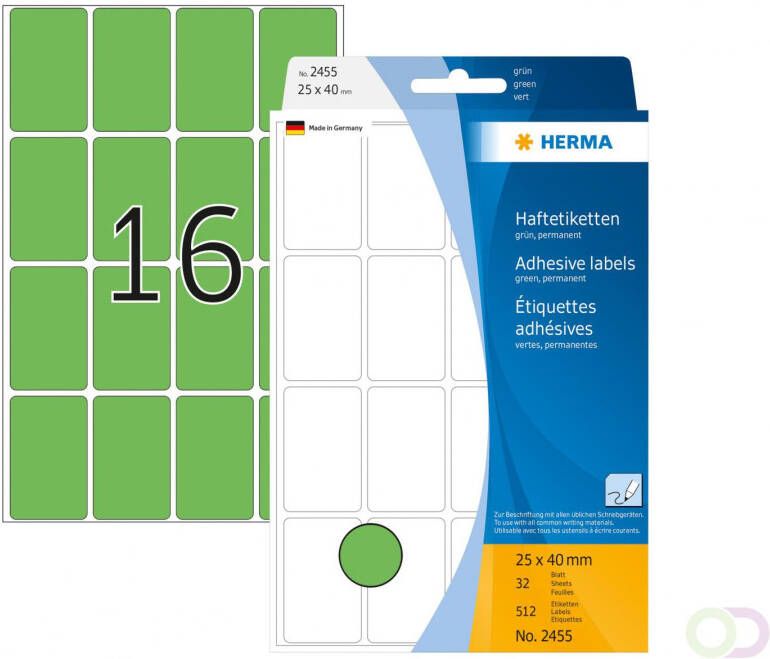 Herma Multipurpose-etiketten 25 x 40 mm groen permanent hechtend om met de hand te