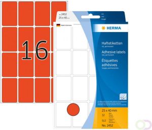 Herma Multipurpose-etiketten 25 x 40 mm rood permanent hechtend om met de hand te