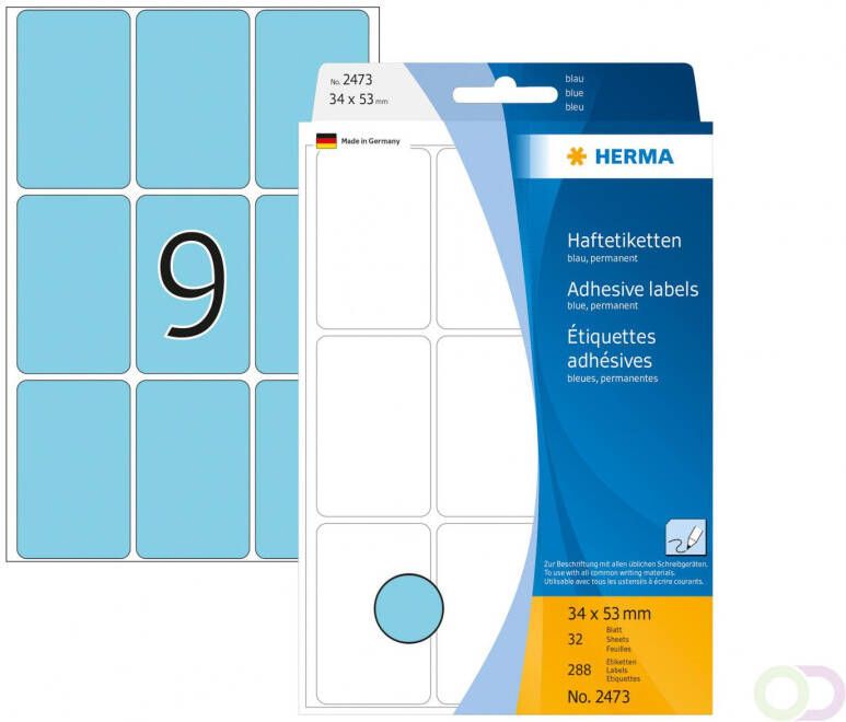 Herma Multipurpose-etiketten 34 x 53 mm blauw permanent hechtend om met de hand te