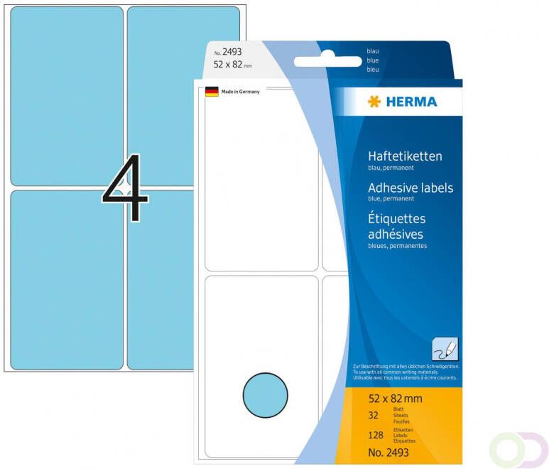 Herma Multipurpose etiketten 52 x 82 mm blauw permanent hechtend om met de hand te