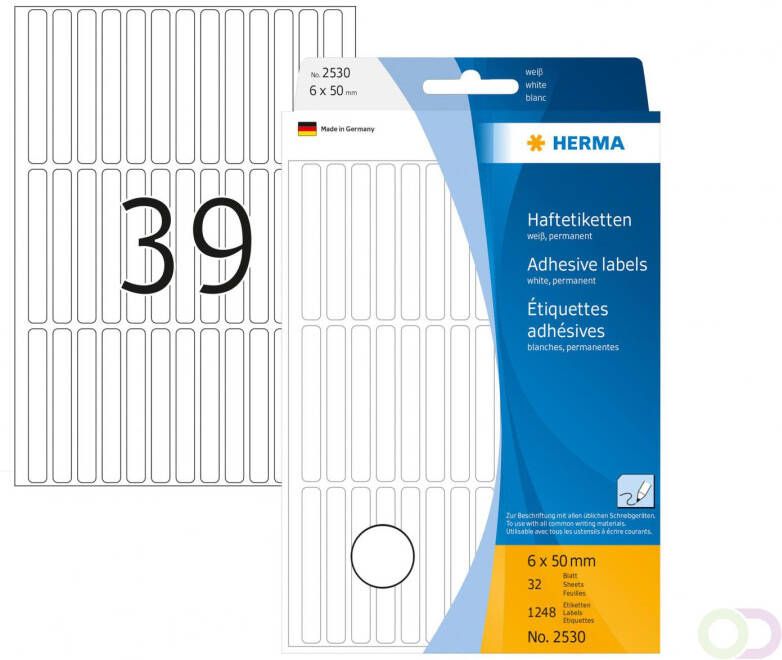 Herma Multipurpose-etiketten 6 x 50 mm wit permanent hechtend om met de hand te be