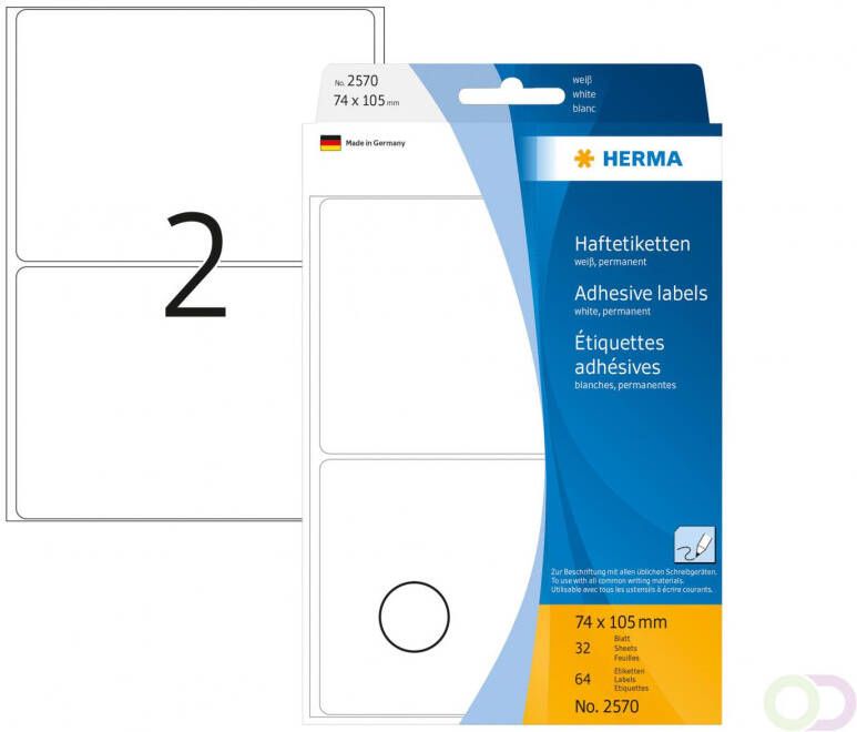 Herma Multipurpose-etiketten 74 x 105 mm wit permanent hechtend om met de hand te
