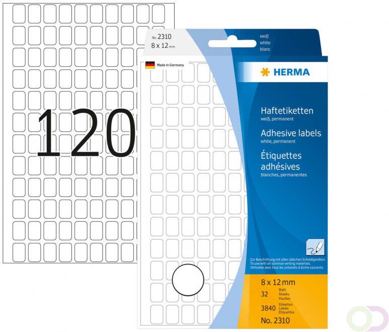 Herma Multipurpose-etiketten 8 x 12 mm wit permanent hechtend om met de hand te be