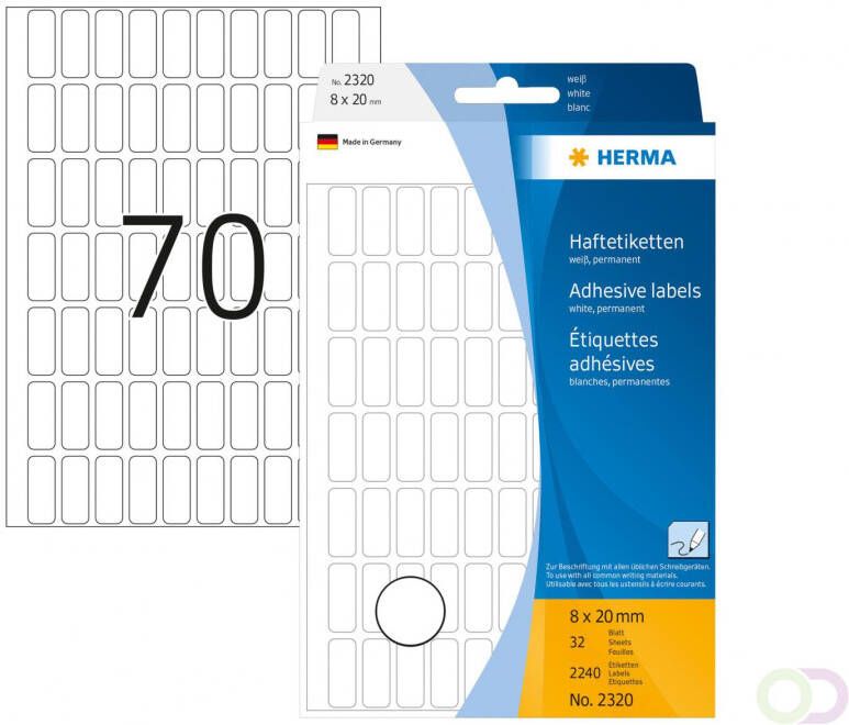 Herma Multipurpose etiketten 8 x 20 mm wit permanent hechtend om met de hand te be