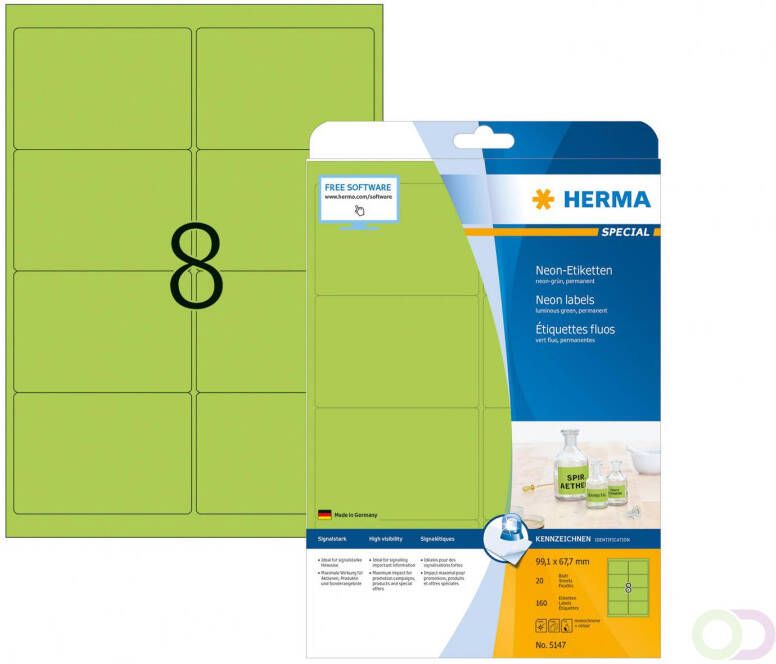 Herma Neonetiketten A4 99 1 x 67 7 mm groen permanent hechtend