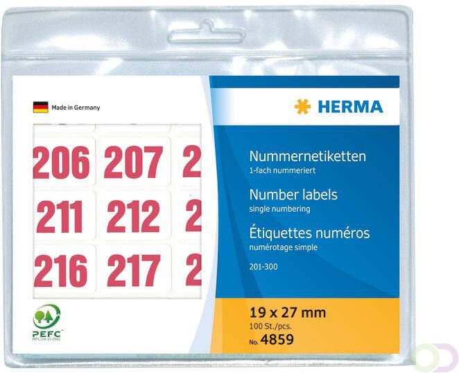 Herma Nummer etiketten 4859 enkel zelfklevend 19x27 mm opdruk rood 201-300