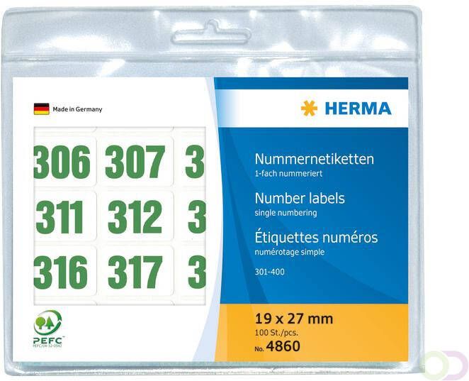 Herma Nummer etiketten 4860 enkel zelfklevend 19x27 mm opdruk groen 301-400