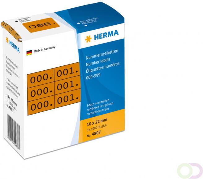 Herma Nummer etiketten drievoudig zelfklevend 10x22 mm bruin zwart