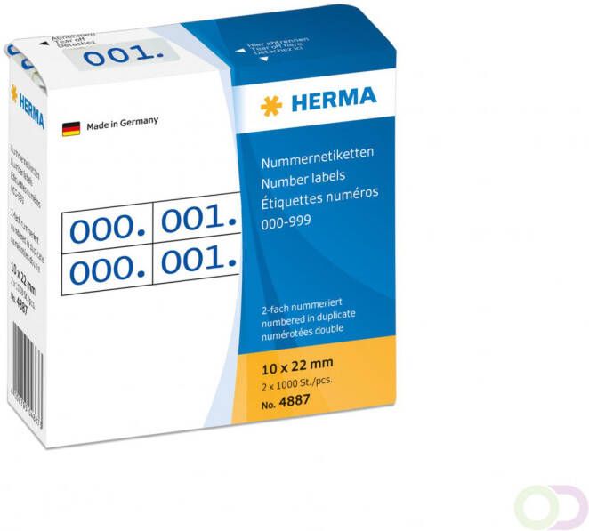 Herma Nummer etiketten dubbel zelfklevend 10x22 mm opdruk blauw 0-999