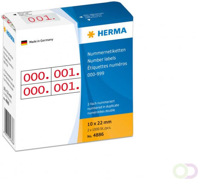 Herma Nummer etiketten dubbel zelfklevend 10x22 mm opdruk rood 0-999