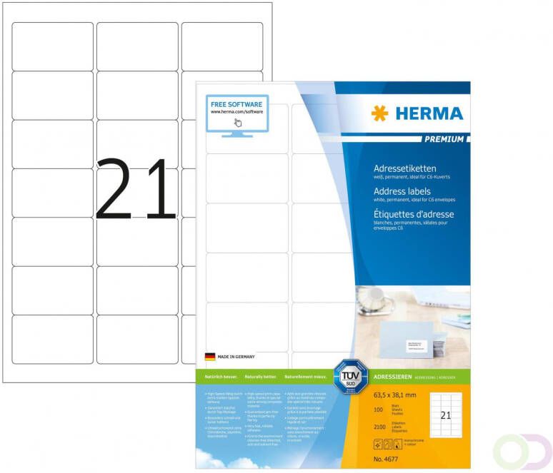 Herma PREMIUM adresetiketten A4 63 5 x 38 1 mm wit permanent hechtend