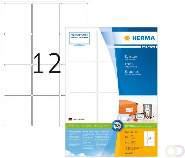 Herma PREMIUM adresetiketten A4 63 5 x 72 mm wit permanent hechtend