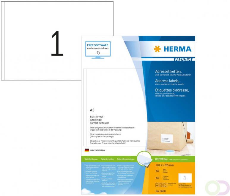 Herma PREMIUM adresetiketten A5 148 5 x 205 mm wit permanent hechtend