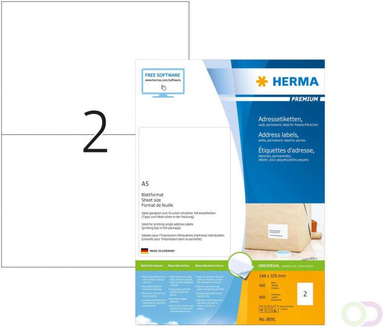 Herma PREMIUM adresetiketten A5 148 x 105 mm wit permanent hechtend
