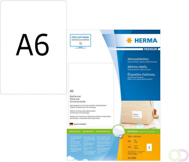 Herma PREMIUM adresetiketten A6 105 x 148 mm wit permanent hechtend